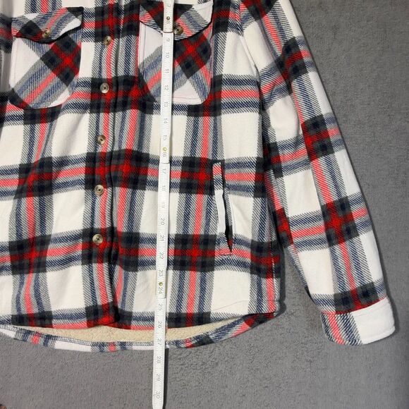 Sage Collective Womens Red White Jacket Flannel Sherpa Lined Plaid Long Sleeve L - Picture 4 of 9
